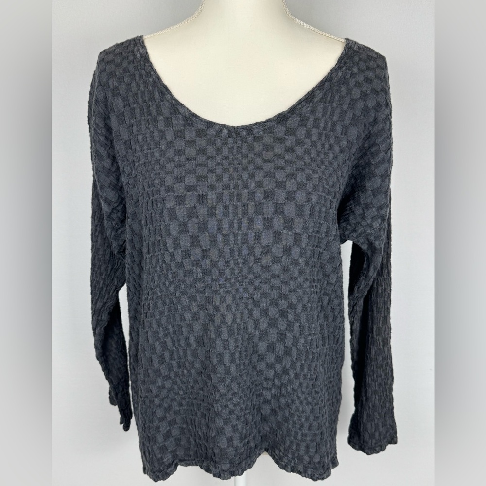 Flax Long Sleeve Jersey Blouse Linen Blend Grey Small Lagenlook Oversized